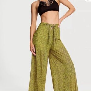 Wide-Leg Tie-Waist Palazzo Pants in Lime Green